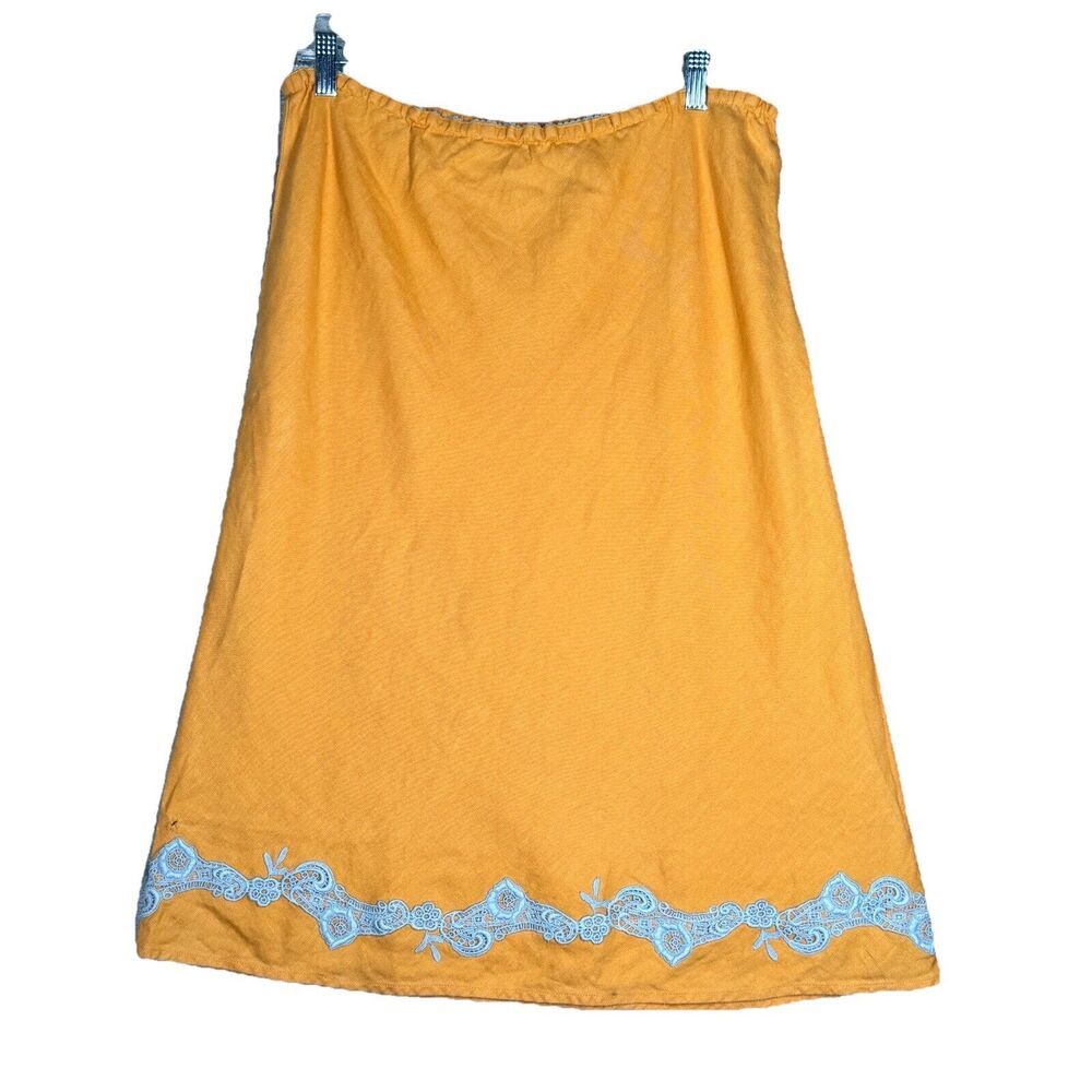 J. Jill Skirt Womens 8 Orange Blue Embroidery Linen Cottagecore Boho Grunge